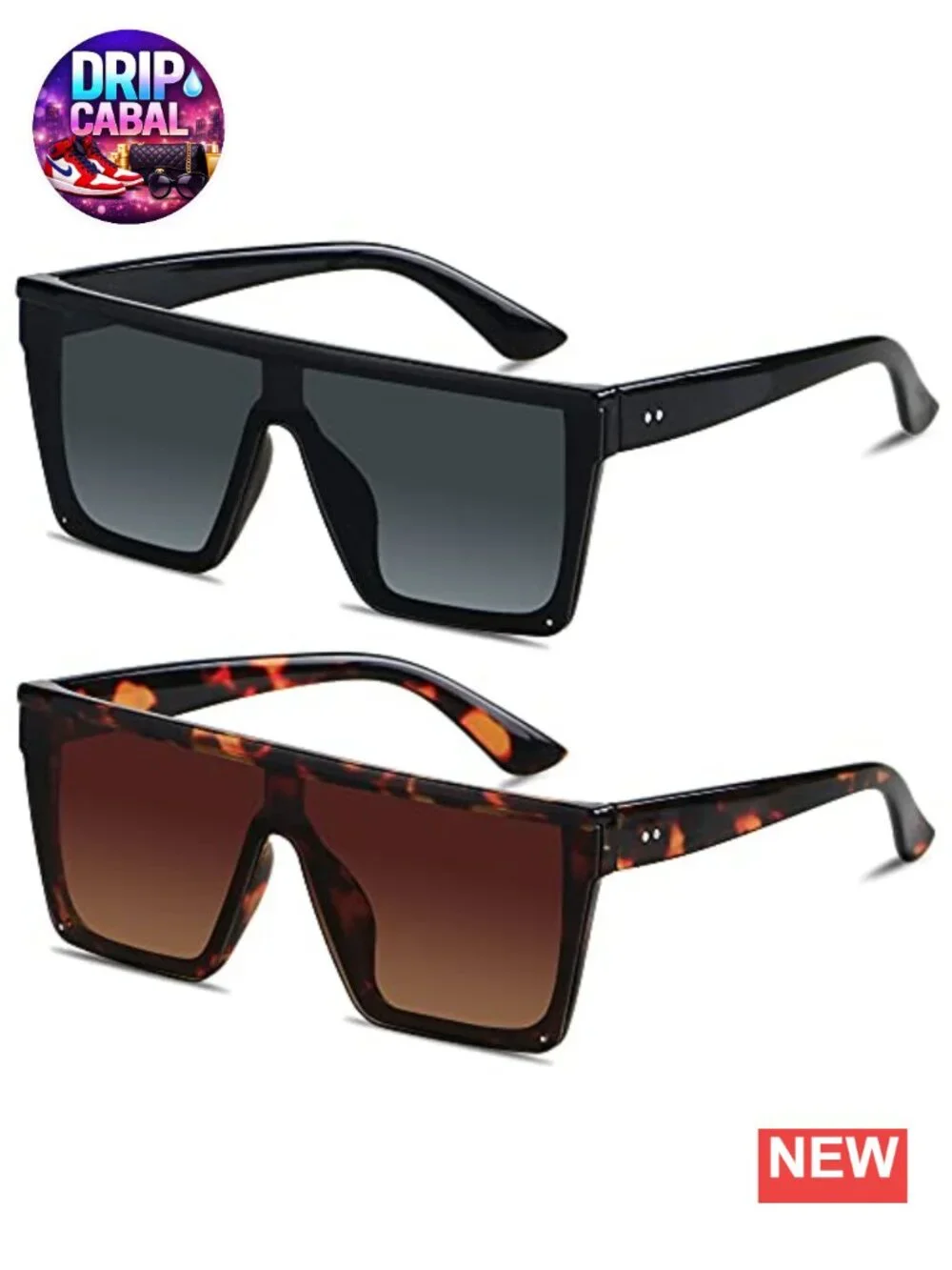 Oversized Flat Top Square Sunglasses for Women Men UV400 Protection Rimless